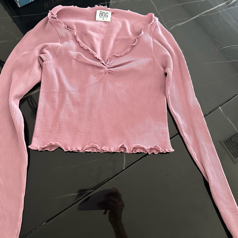 Tilly's Mauve Ribbed Long Sleeve Blouse